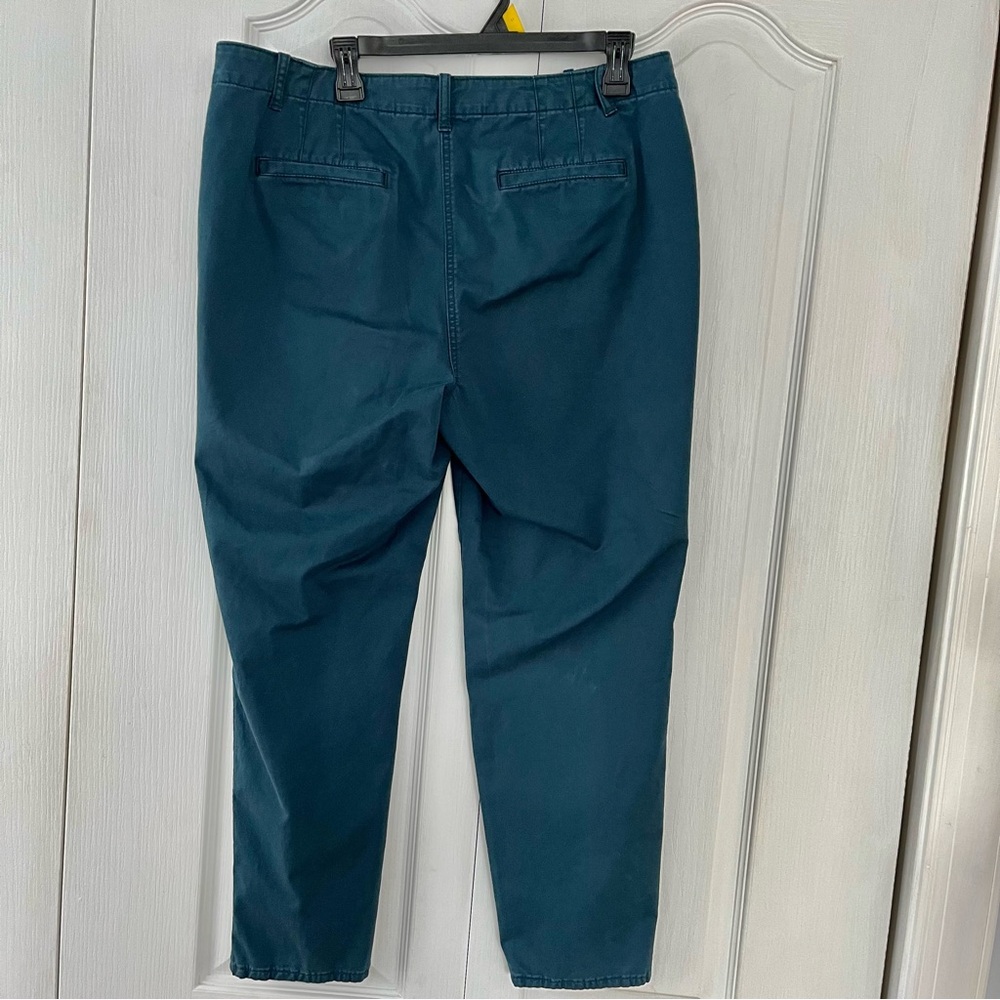 Talbots Slim Ankle Pants Size 12 flat Front Teal Green Cotton Cargo - Picture 2 of 7